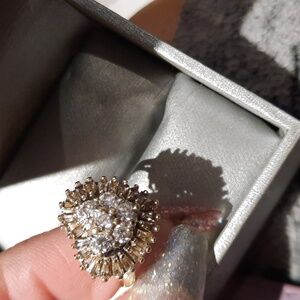 SOLID 10K YELLOW CHUNKY HEART CZ CLUSTER COCKTAIL RING Size 7 NWT GIFT BOXED 🎁